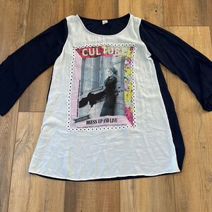 NWOT Tunic Dress Womens Large Navy White Boutique Culture Fashion Graphic